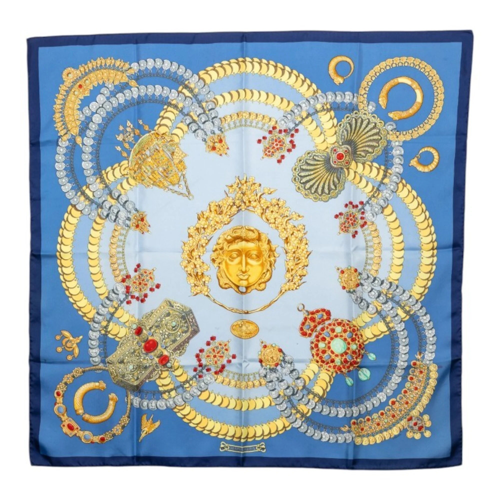 Hermes Carre 90 Kosmima Space Scarf/Muffler, Blue Multicolor Silk, Women's